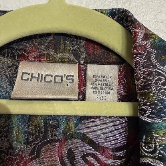 Chico's Metallic Floral Jacket Sz 3/XL - Picture 5 of 12